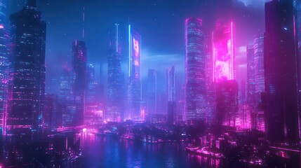 Neon Futuristic City Background