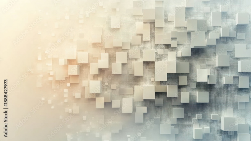 Aufkleber Abstract digital background featuring structured pixel-like forms in soft neutral shades exuding a modern and futuristic design aesthetic