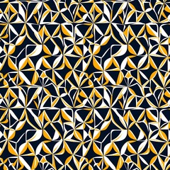 A black and yellow geometric pattern on a dark blue background.