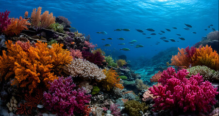 Fototapeta premium Vibrant coral reef teeming with marine life and hidden underwater beauty
