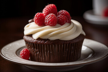 Decadent Chocolate Cupcake with Fresh Raspberries