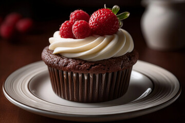 Decadent Chocolate Cupcake with Fresh Raspberries