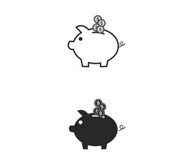 This icon depicts a piggy bank with coins being inserted into its slot, symbolizing saving money. It's a common representation of personal savings and financial accumulation.