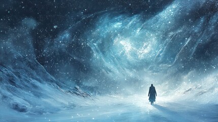 Solitary Figure Journey Snowy Landscape