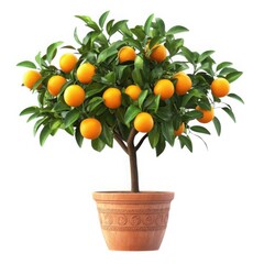 Orange tree plant fruit citrus potted leaves food garden growth fresh isolated on white background