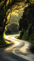 Fototapeta premium Winding Roads through Lush Landscapes: Embrace the Adventure of a Meandering Journey