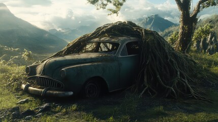Fototapeta premium Vintage Car Outdoors Natural Setting