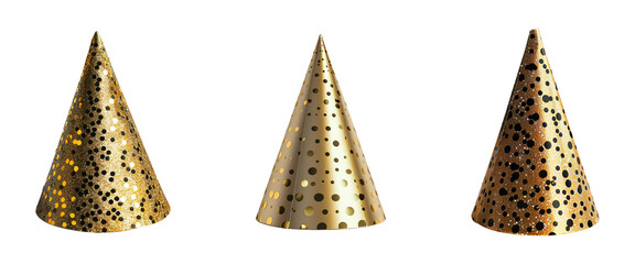 Gold Birthday Caps Set on Transparent Background