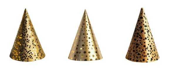 Gold Birthday Caps Set on Transparent Background