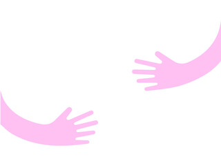 Obraz premium Two Pink Silhouette Hands Reaching Toward Each Other, Representing the Concept of Attempting to Touch or Embrace Each Other.