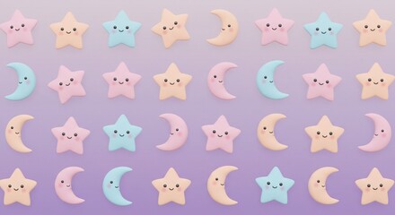 Obraz premium Cute Pastel Stars and Moons Seamless Pattern Happy Baby Nursery Background Children s Design