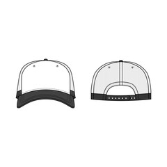 black blank trucker hat mockup template, front and back view