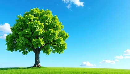 Obraz premium Tree against a bright blue sky with a few wispy clouds, tree, atmosphere, nature