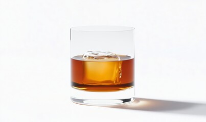 A glass of Iced Americano in a wide rocks glass showcases clear ice cubes and a deep amber coffee gradient on a white background