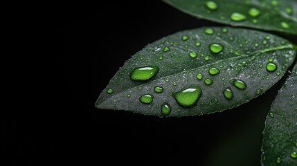 Close-up of vibrant green leaves with water droplets