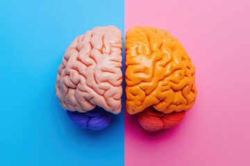 Two colorful brains facing each other representing different mindsets