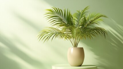 Obraz premium Light-filled room with potted palm, minimalist aesthetic