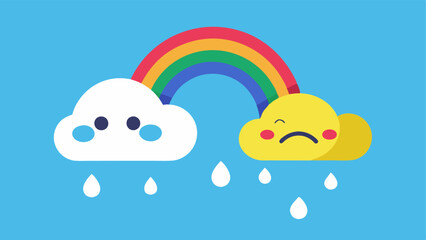 Happy Clouds A cloud raining sad emojis while a bright rainbow of happy faces floats above depicting the dissonance between personal feelings and social media portrayals.