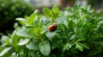 Generic Herb Garden Moment Leaf Ladybug Healthy Fresh