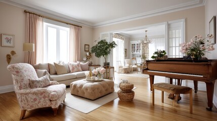 Fototapeta premium Generic Pastel Living View Piano Corner Room Savory
