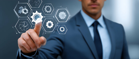 Businessman optimizing business functions with ERP software