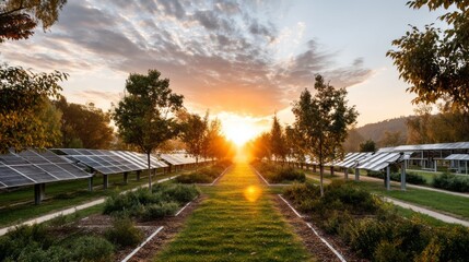 Obraz premium Generic Solar Panel Overview Field Glow Sunrise Colorful