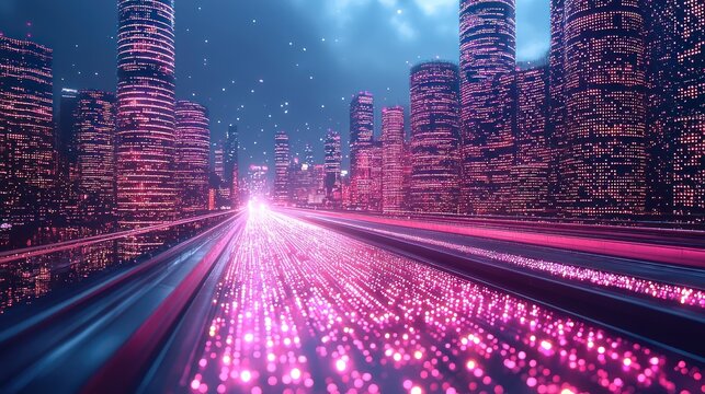 Neon Cityscape: Futuristic Highway at Night