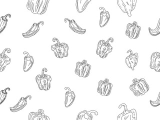 Set of paprika. paprika pattern background. seamless pattern bell pepper. paprika flat illustration background. bell pepper pattern Background.