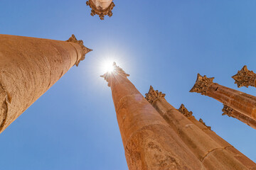 Temple of Artemis columns in the ancient city Jerash, Jordan