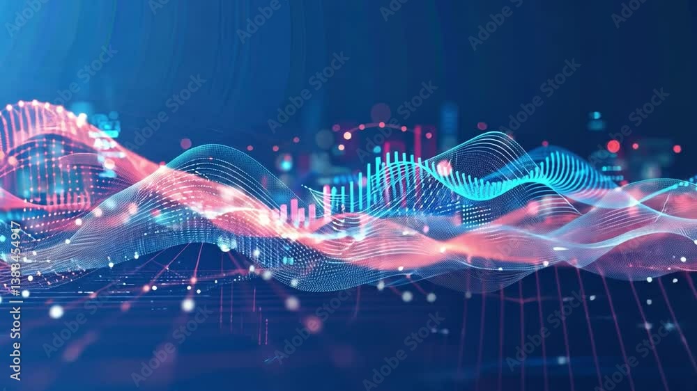 Poster abstract digital wave pattern colorful data visualization and modern technology innovation in vibran
