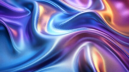 Abstract iridescent flowing fabric with waves and colorful reflections
