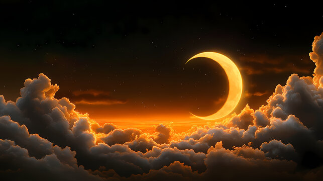 Partial solar eclipse with dramatic cloud-covered background. Eclipsed Horizon. Illustration