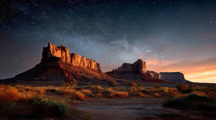 Fototapeta premium Generic Monument Valley Scene Dusk Starry Authentic
