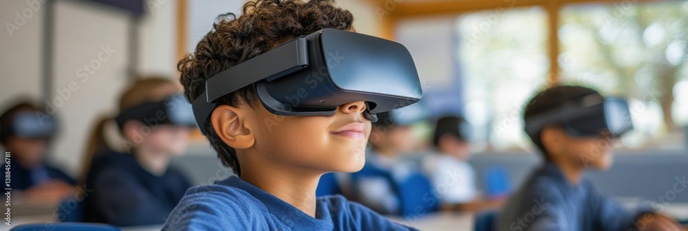 Poster Student engages in immersive virtual reality learning in a futuristic classroom setting