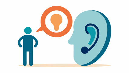 Listening Ear A large ear illustrated next to a small figure speaking indicating the act of listening as a vital part of emotional support.