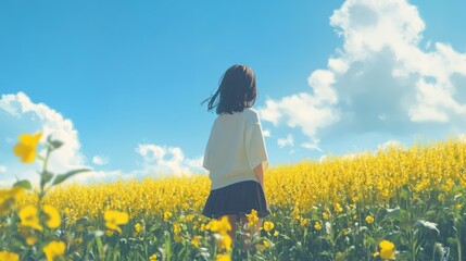 Fototapeta premium Girl in Yellow Flower Field