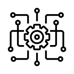 Digital technology outline icon. Gear wheel with circuit vector illustration. Engineering networks sign for app and web design. AI tech symbol