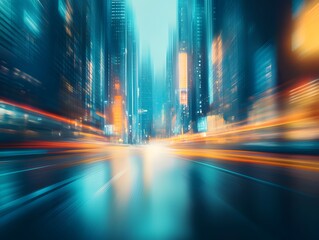 Obraz premium Futuristic City Nightscape: Speed and Lights Blurred Motion Abstract