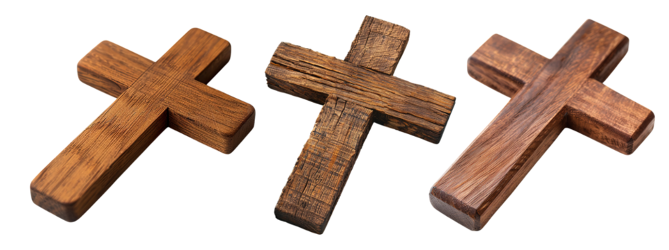 Wooden Cross Set on Transparent Background