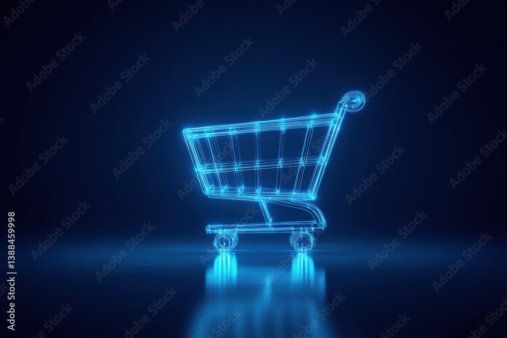 Aufkleber sleek minimalistic shopping cart icon glowing with digital lines on deep blue background for futuris