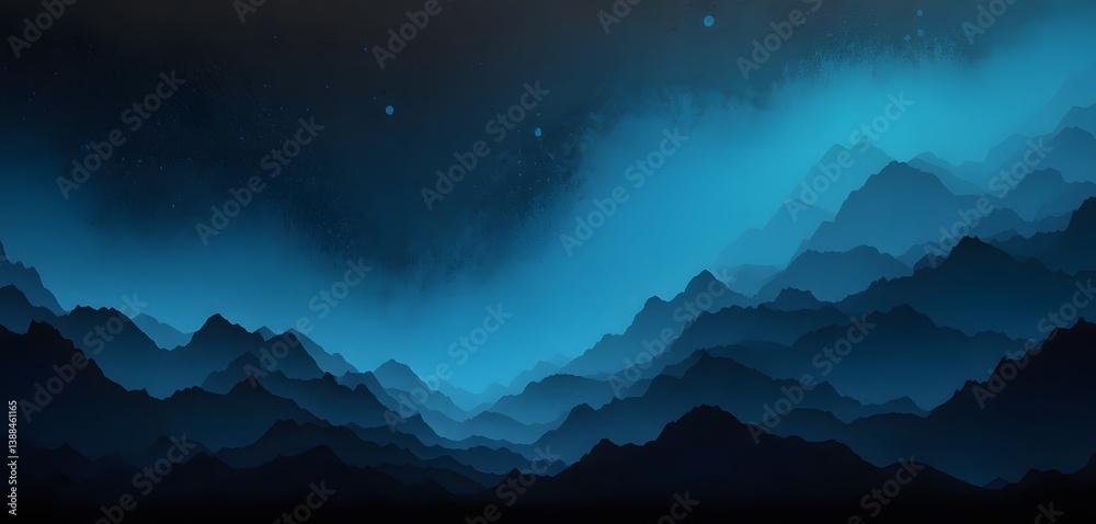 Poster gradient shimmer background, deep black to vibrant blue texture. speckled grain creates ethereal dep