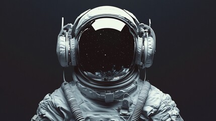 Serene astronaut with headphones floating in the vastness of space