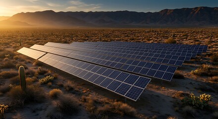 Desert solar energy farm installation for sustainable electric generation