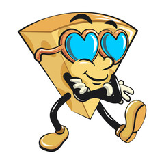 cute cheese cartoon isolated vektor illustration mascot character wearing heart shaped beach sunglasse, work of hand drawn