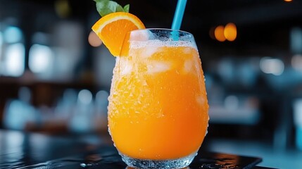 Refreshing orange drink garnished with an orange slice