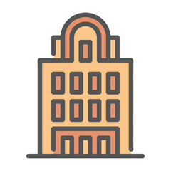 art deco building filled outline icon. architecture color line illustration.