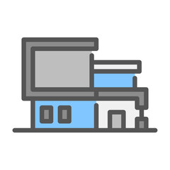 modern house filled outline icon. architecture color line illustration.