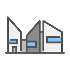 post modern building filled outline icon. architecture color line illustration.