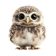 Naklejka premium Adorable Baby Owl with Fluffy Feathers and Big Eyes Isolated on Transparent Background