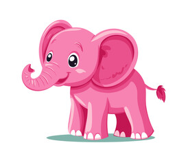 Naklejka premium A charming pink elephant character is depicted sitting playfully, featuring oversized ears and a cheerful expression, all set within a minimal flat design modern illustration